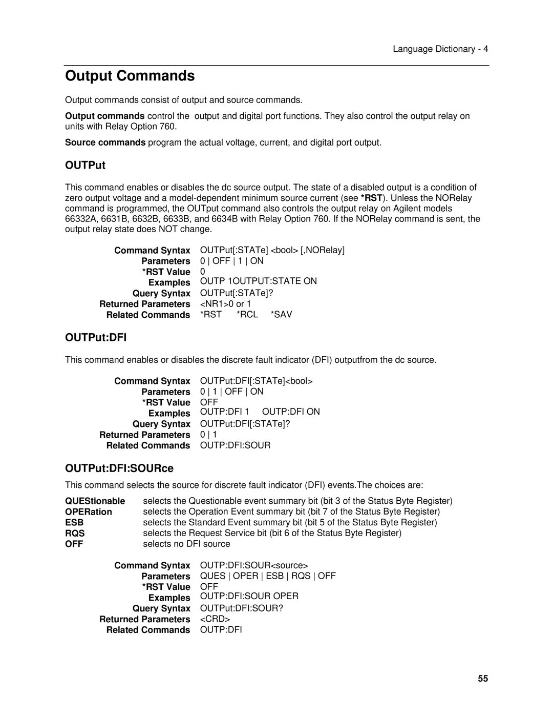 Agilent Technologies 6613C, 6634B, 66332A, 6633B, 6632B, 6614C, 6631B, 66312A, 6612C Output Commands, OUTPutDFISOURce 