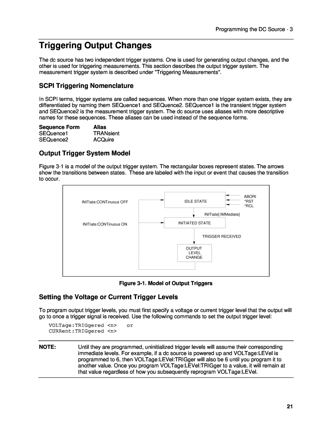 Agilent Technologies 66332A, 6634B Triggering Output Changes, SCPI Triggering Nomenclature, Output Trigger System Model 