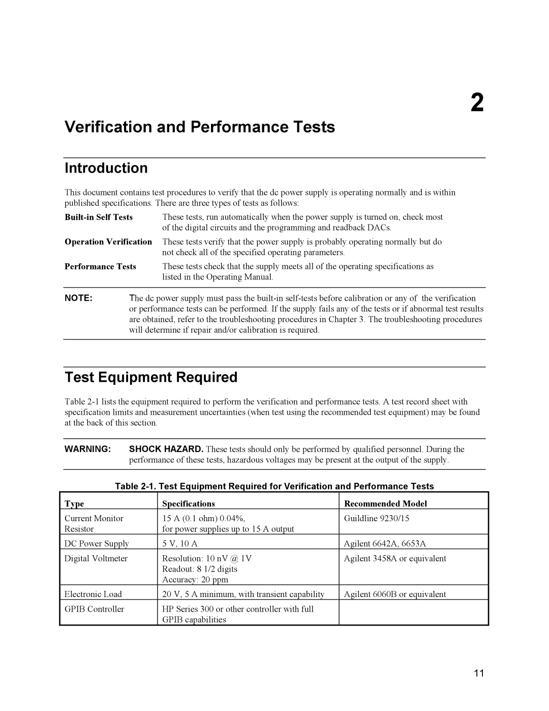 Agilent Technologies 6632B, 6634B, 66332A, 6633B service manual Introduction, Test Equipment Required 