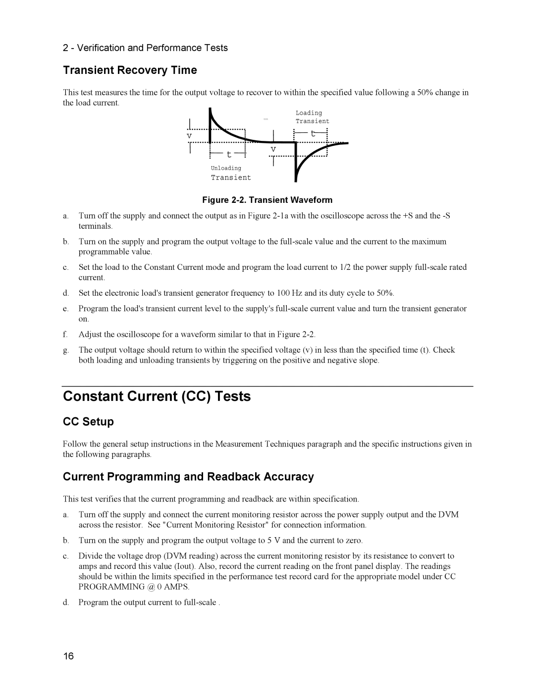 Agilent Technologies 6634B, 66332A, 6633B, 6632B service manual Constant Current CC Tests, Transient Recovery Time, CC Setup 