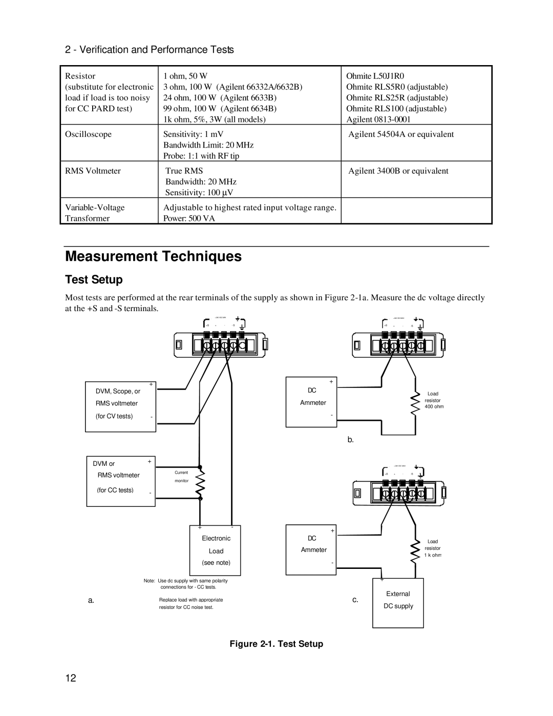 Agilent Technologies 6634B, 66332A, 6633B, 6632B service manual Measurement Techniques, Test Setup 