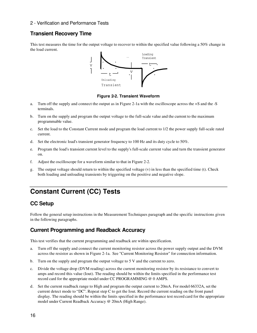 Agilent Technologies 6634B, 66332A, 6633B, 6632B service manual Constant Current CC Tests, Transient Recovery Time, CC Setup 