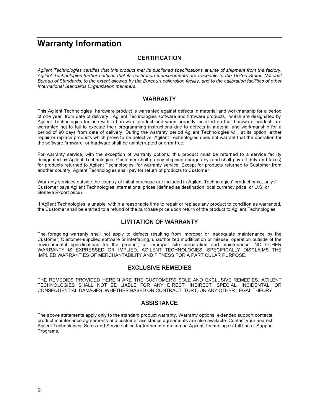 Agilent Technologies 6633B, 6634B, 66332A, 6632B service manual Warranty Information, Certification 