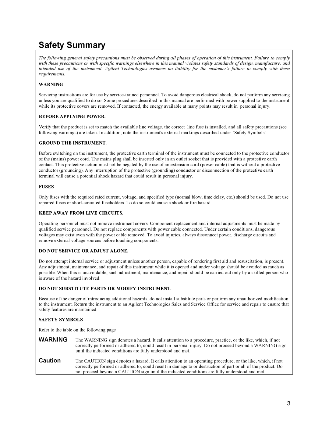 Agilent Technologies 6632B, 6634B, 66332A, 6633B service manual Safety Summary, Before Applying Power 