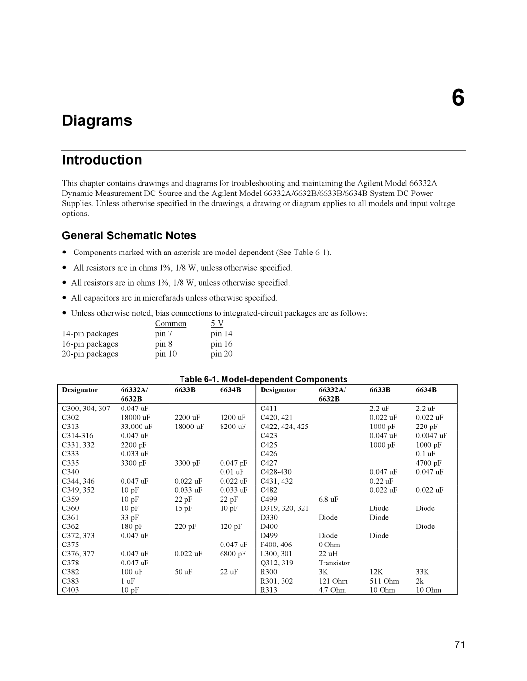 Agilent Technologies 6632B, 6634B, 66332A, 6633B service manual General Schematic Notes, Model-dependent Components 