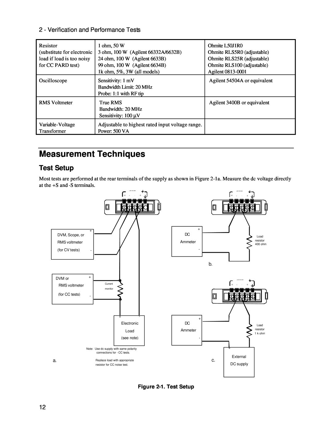 Agilent Technologies 6634B, 66332A, 6633B Measurement Techniques, Verification and Performance Tests, 1.Test Setup 