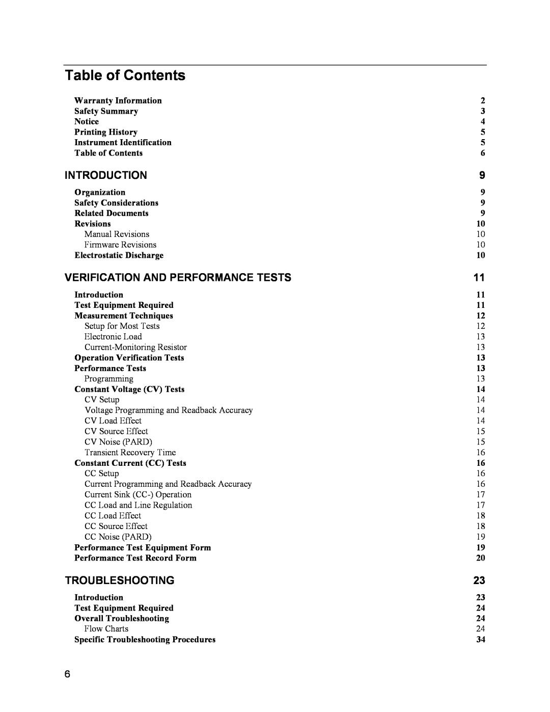 Agilent Technologies 6633B, 6634B Table of Contents, Introduction, Verification And Performance Tests, Troubleshooting 