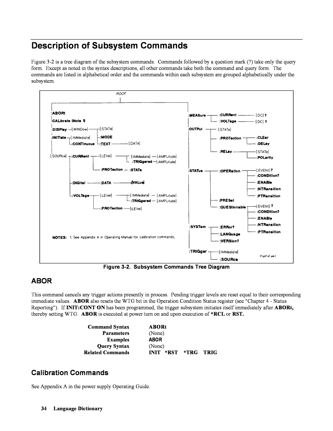 Agilent Technologies 668xA, 665xA, 664xA, 667xA, 669xA manual Description of Subsystem Commands, Abor, Calibration Commands 