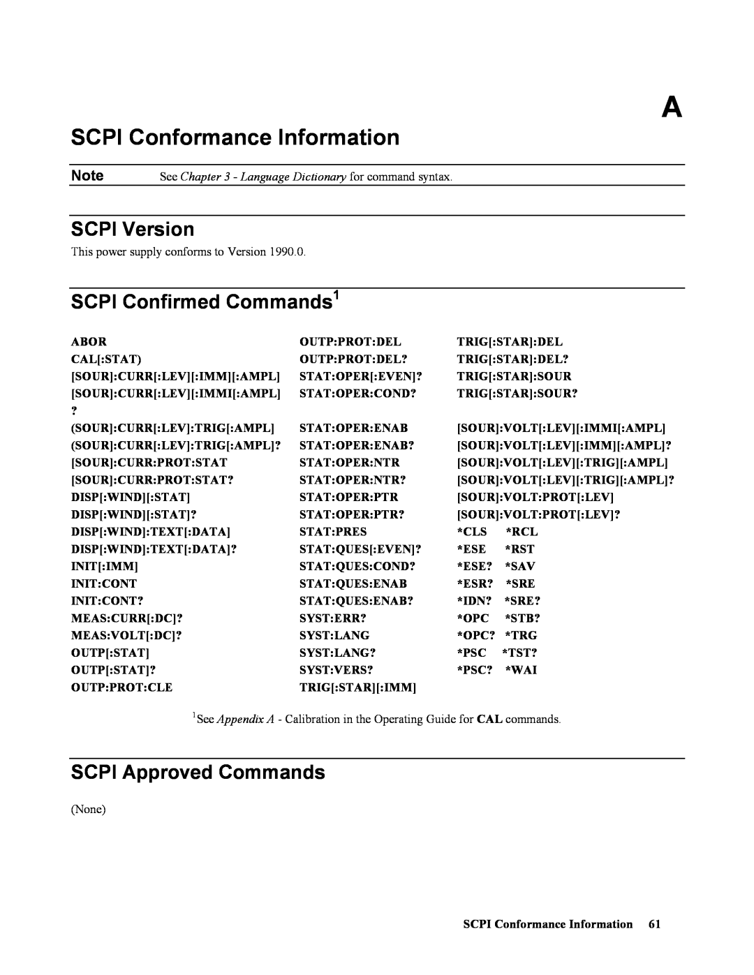 Agilent Technologies 664xA SCPI Conformance Information, SCPI Version, SCPI Confirmed Commands1, SCPI Approved Commands 