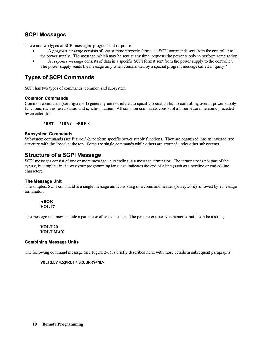 Agilent Technologies 668xA, 665xA manual SCPI Messages, Types of SCPI Commands, Structure of a SCPI Message, Common Commands 