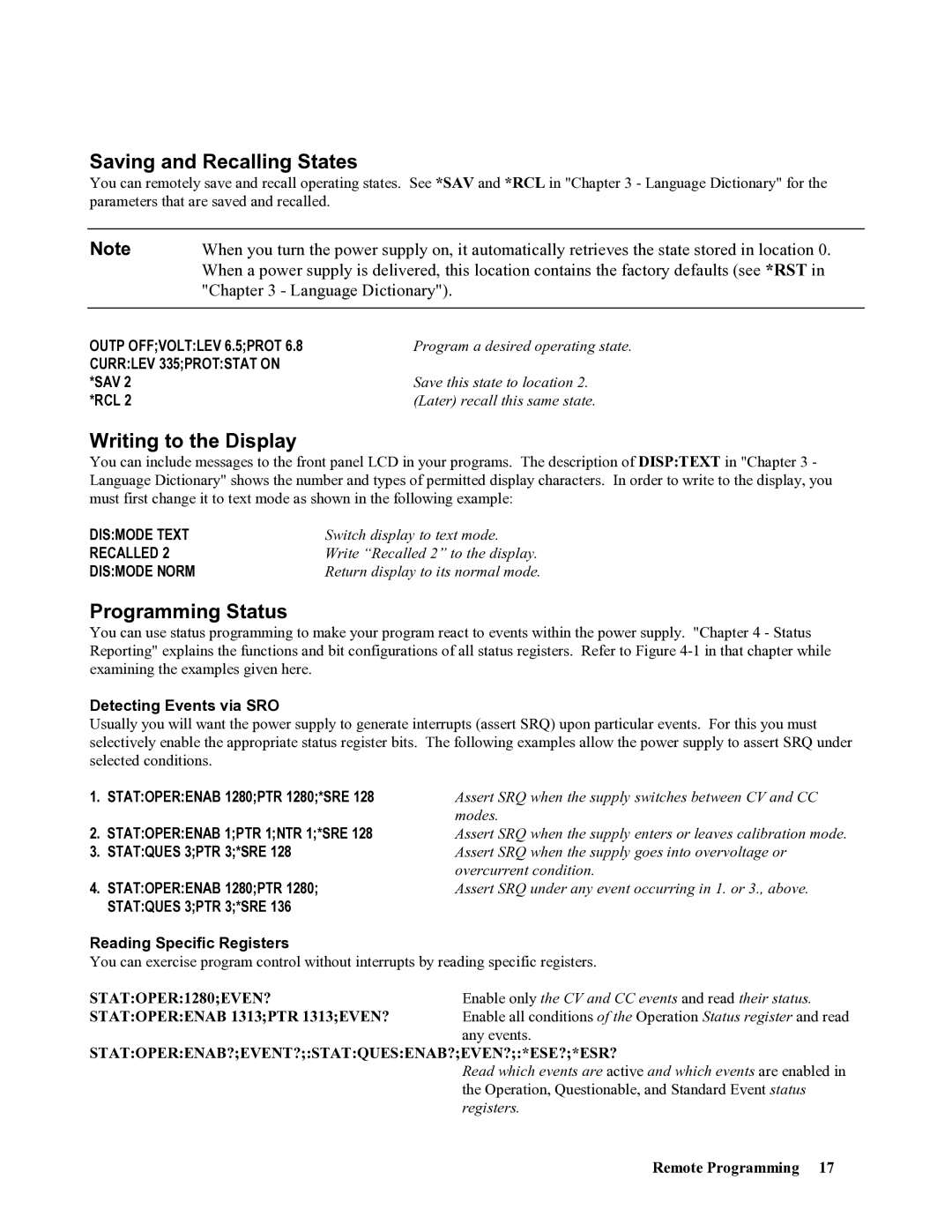 Agilent Technologies 667xA, 665xA, 664xA, 669xA manual Saving and Recalling States, Writing to the Display, Programming Status 