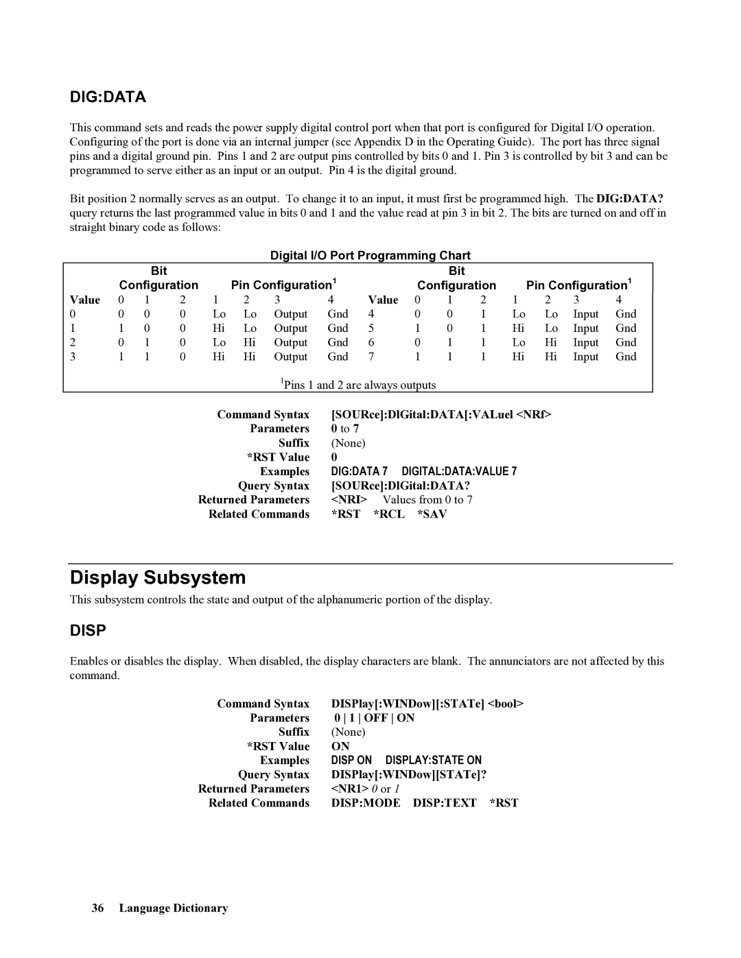 Agilent Technologies 664xA, 665xA, 667xA, 669xA Display Subsystem, Digdata 7 Digitaldatavalue, Disp on Displaystate on 