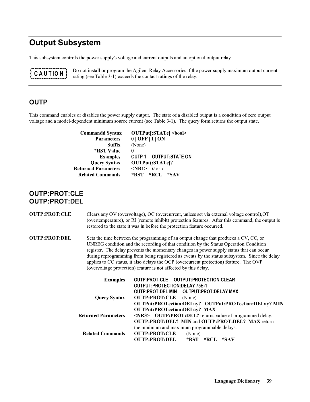 Agilent Technologies 668xA, 665xA, 664xA, 667xA, 669xA manual Output Subsystem, Outpprotcle Outpprotdel 