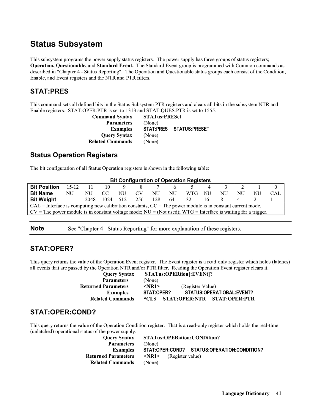 Agilent Technologies 664xA, 665xA, 667xA Status Subsystem, Statpres, Status Operation Registers, Statoper?, Statopercond? 