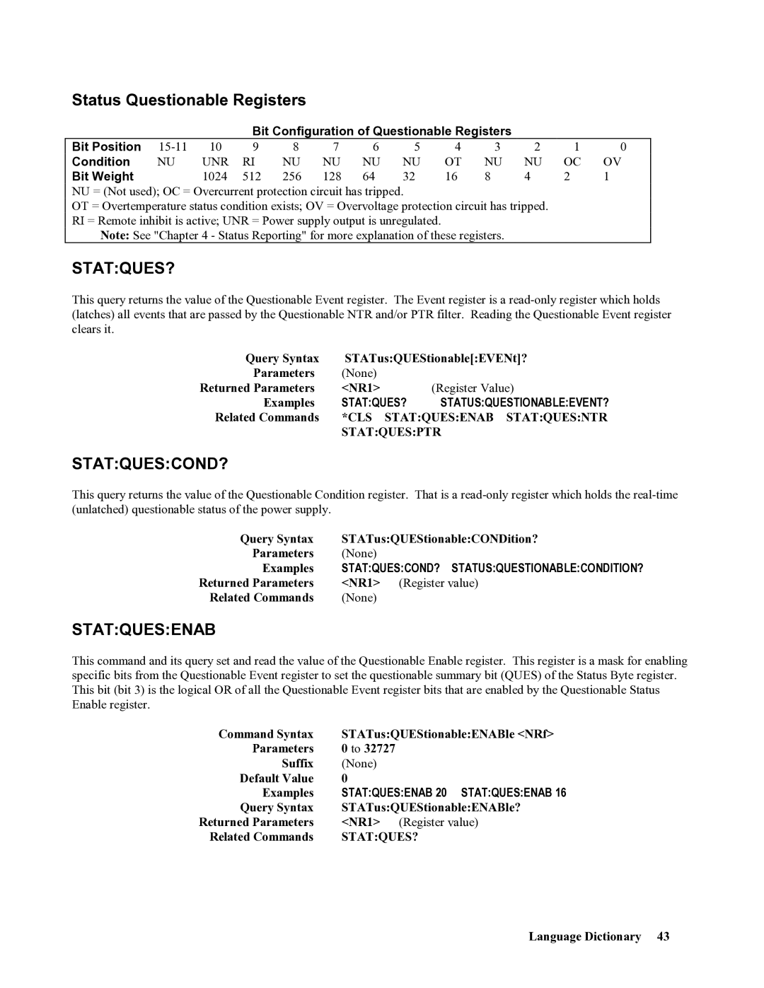 Agilent Technologies 669xA, 665xA, 664xA, 667xA, 668xA Status Questionable Registers, Statques?, Statquescond?, Statquesenab 