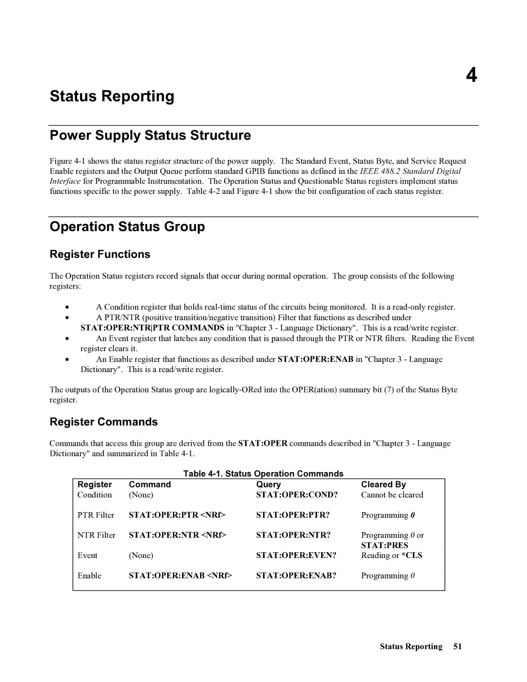 Agilent Technologies 664xA Status Reporting, Power Supply Status Structure, Operation Status Group, Register Functions 