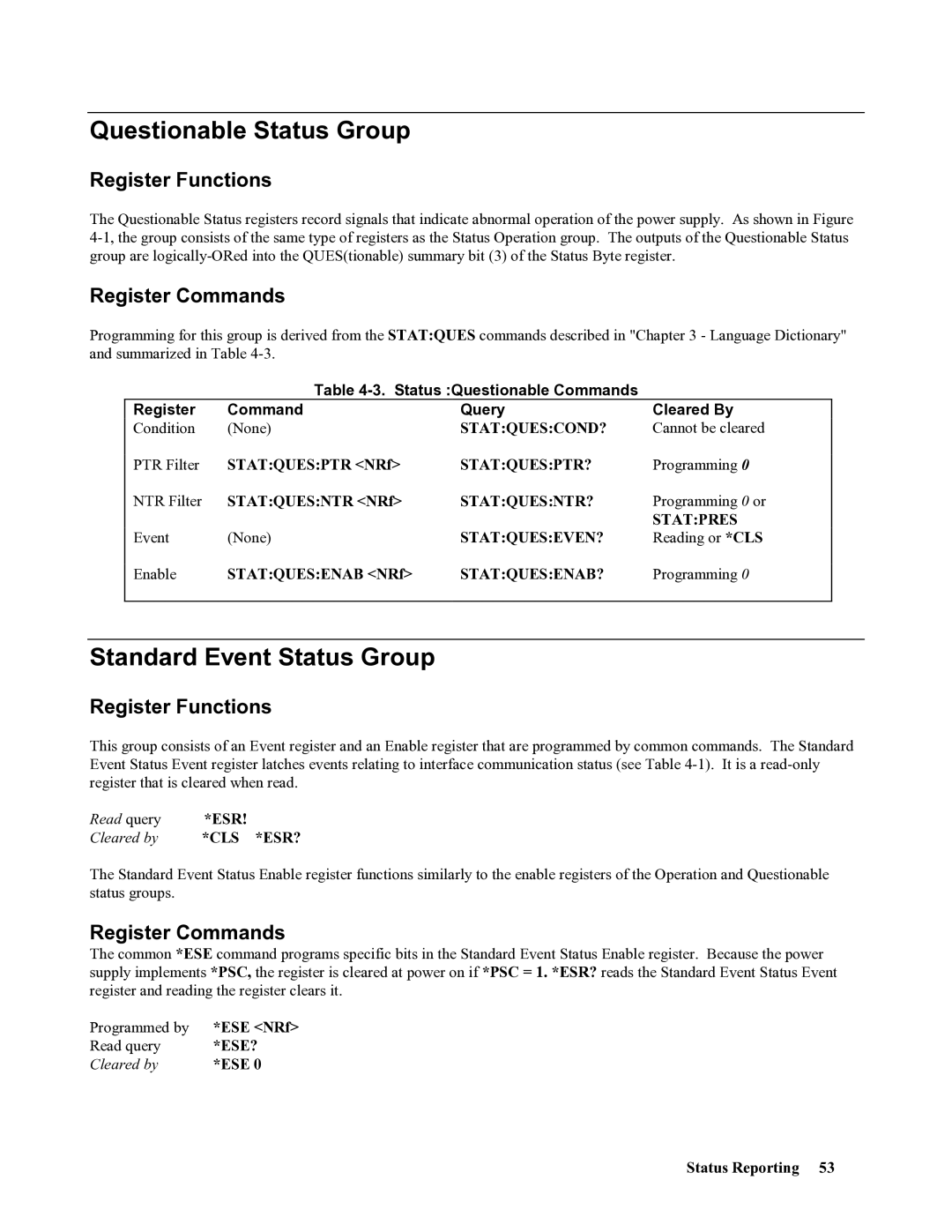 Agilent Technologies 669xA, 665xA, 664xA, 667xA, 668xA Questionable Status Group, Standard Event Status Group, Statquesntr? 