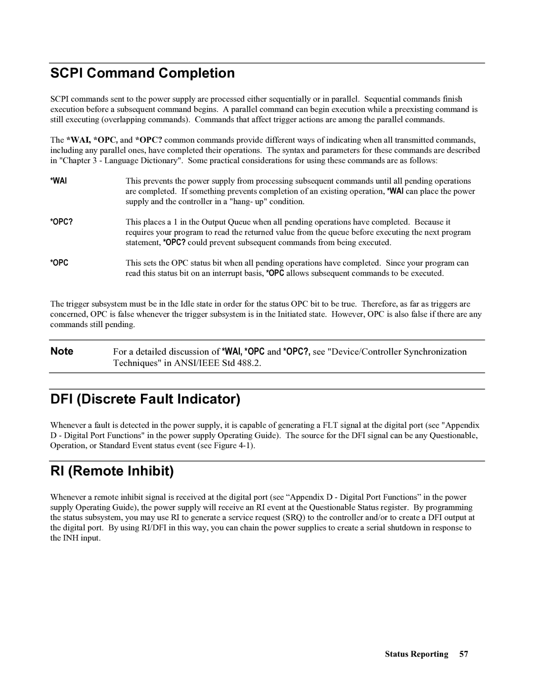 Agilent Technologies 667xA, 665xA manual Scpi Command Completion, DFI Discrete Fault Indicator, RI Remote Inhibit, Wai, Opc? 