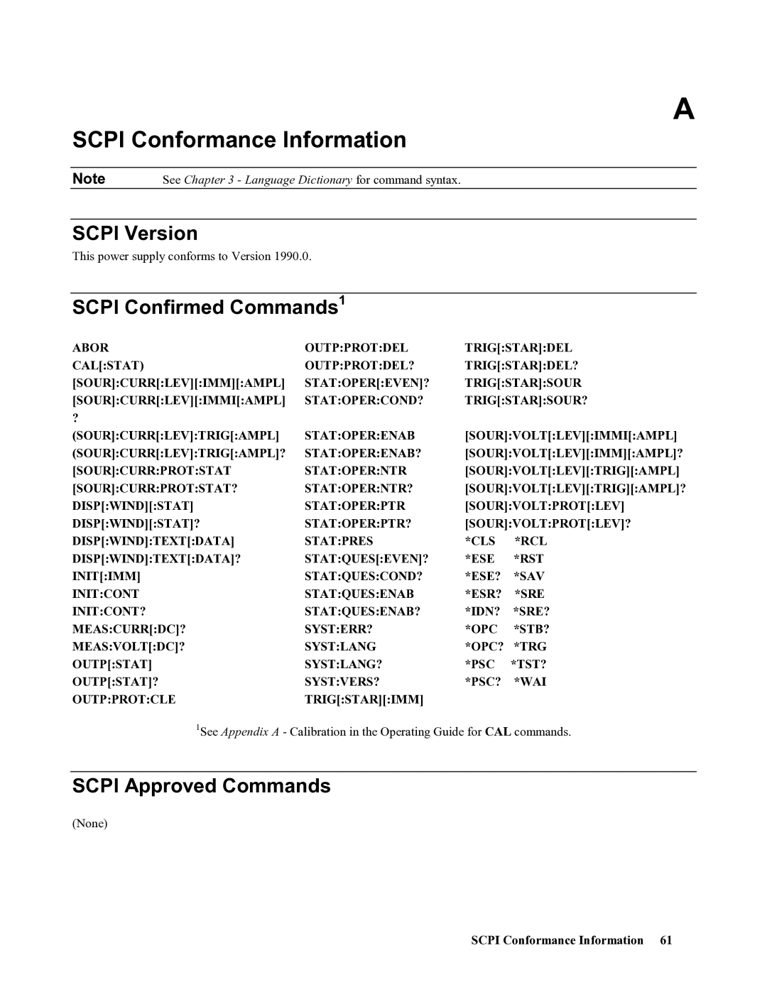 Agilent Technologies 664xA Scpi Conformance Information, Scpi Version, Scpi Confirmed Commands1, Scpi Approved Commands 