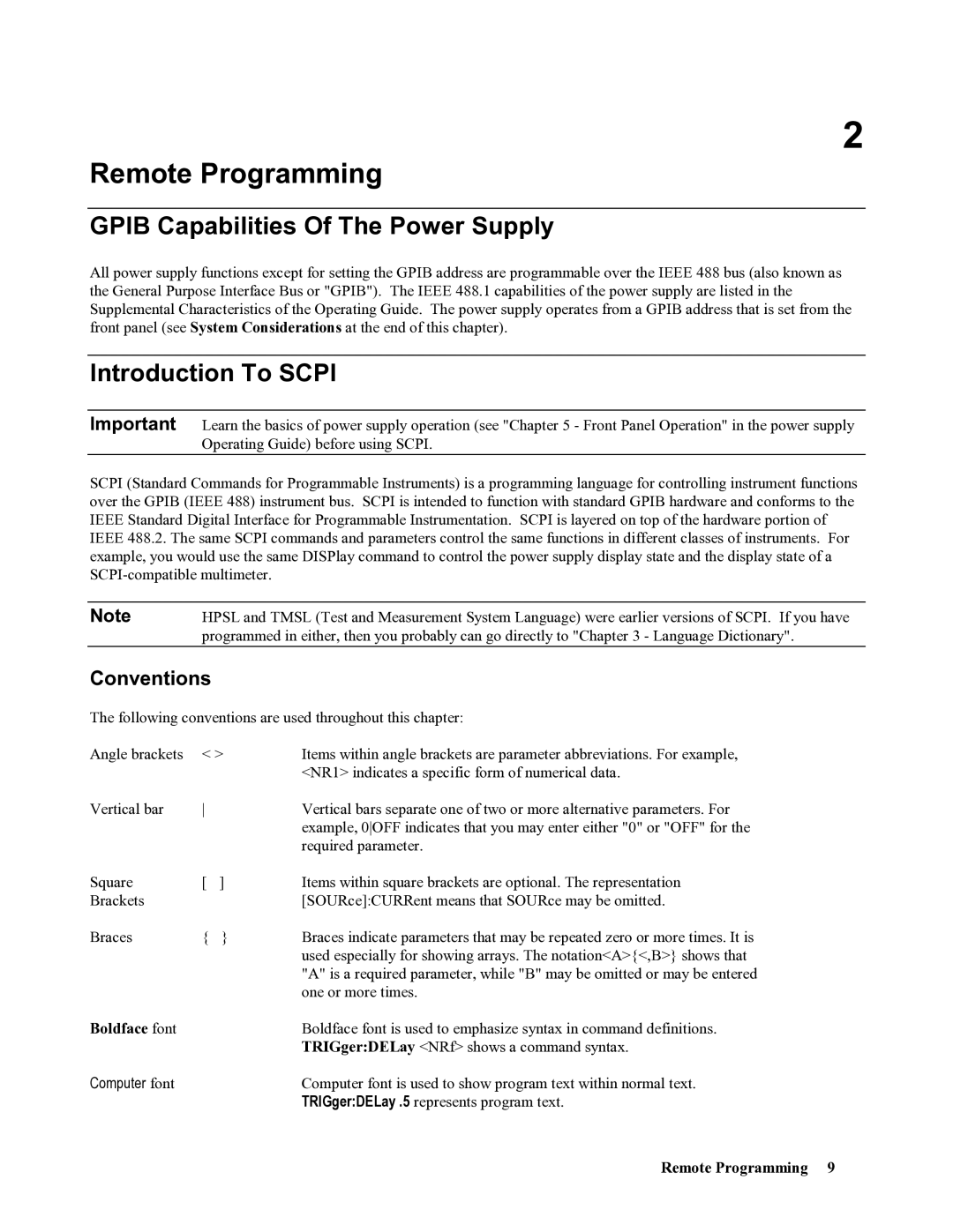 Agilent Technologies 668xA Remote Programming, Gpib Capabilities Of The Power Supply, Introduction To Scpi, Conventions 