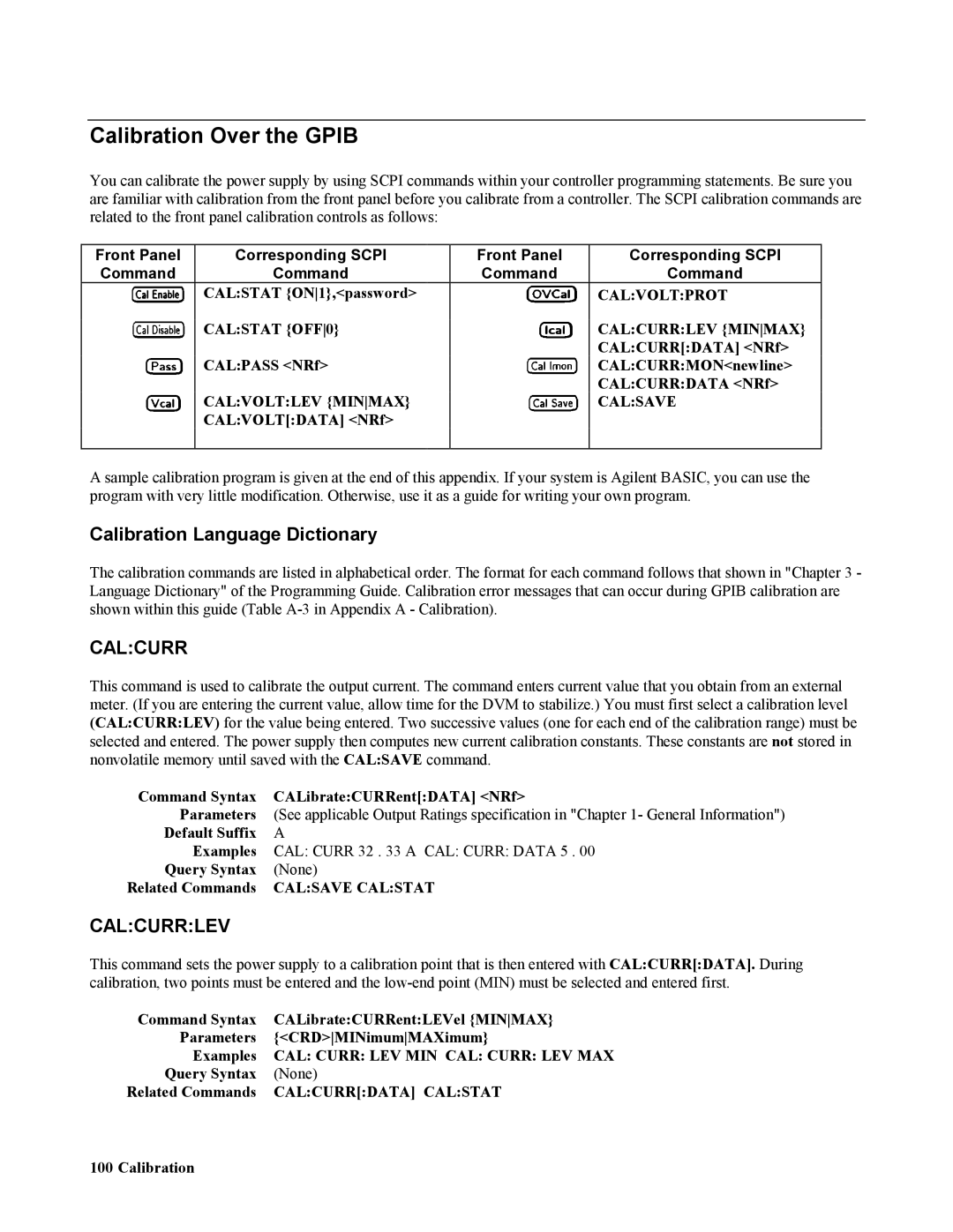 Agilent Technologies 665xA, 664xA, 667xA, 669xA, 668xA manual Calibration Over the Gpib, Calibration Language Dictionary 