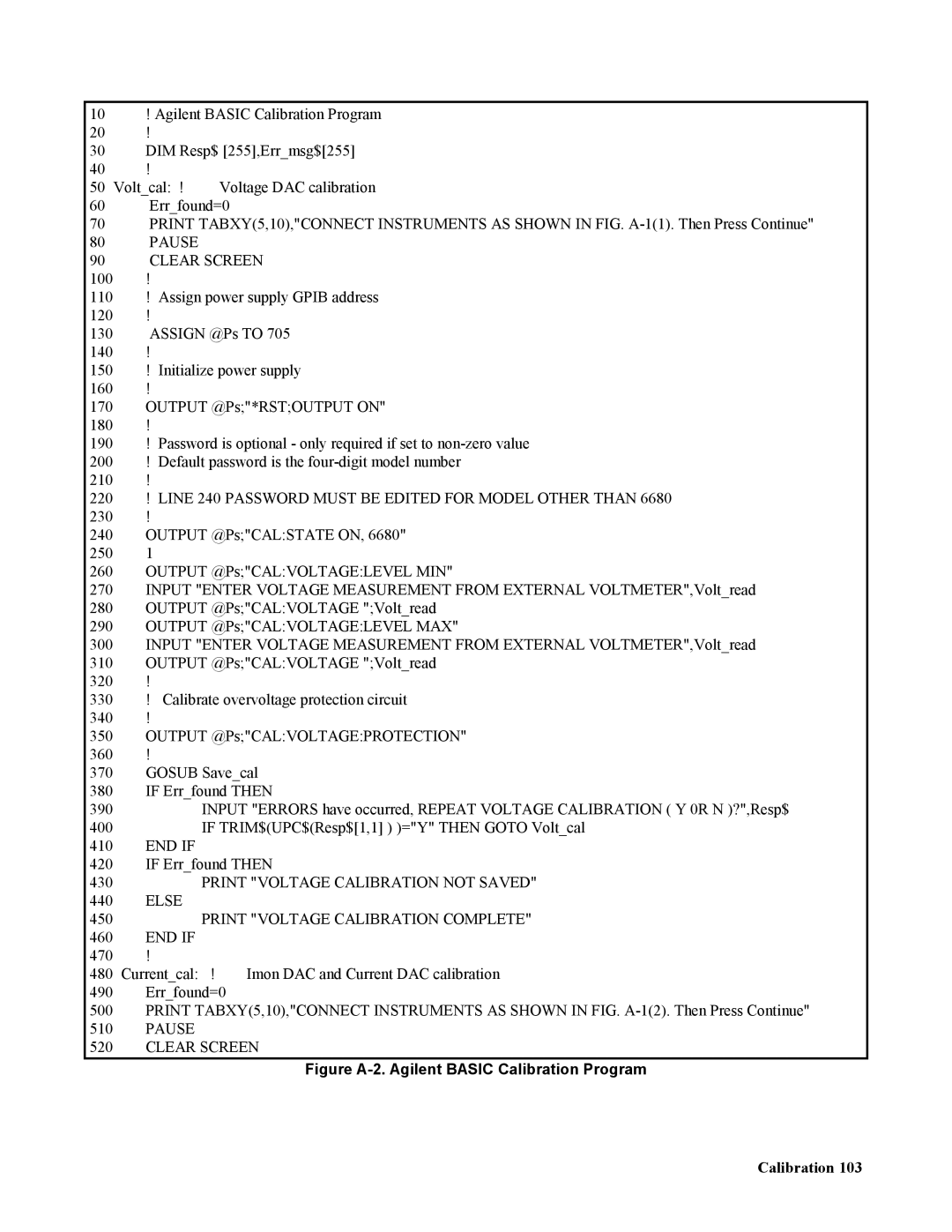 Agilent Technologies 669xA, 665xA, 664xA, 667xA, 668xA manual Figure A-2. Agilent Basic Calibration Program 