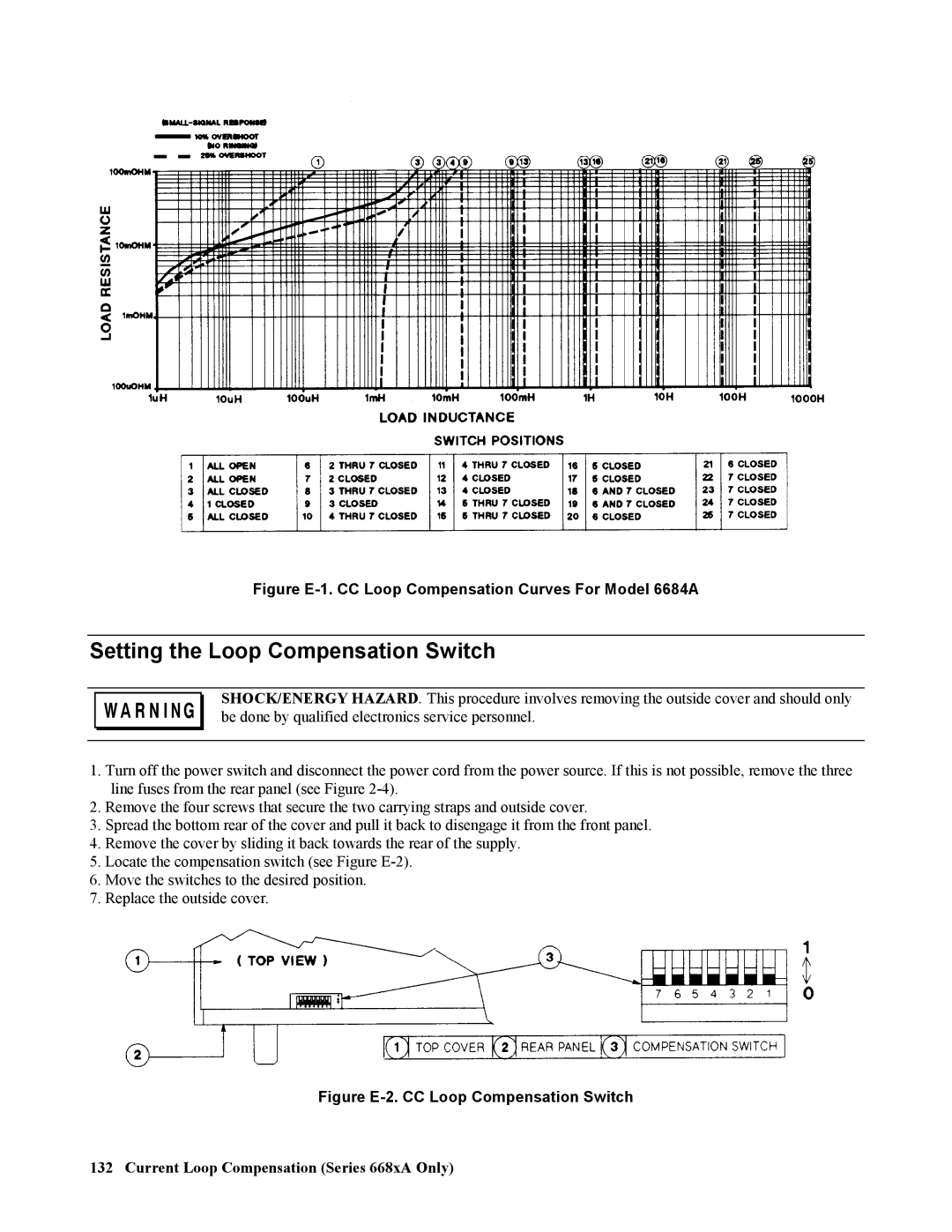 Agilent Technologies 667xA Setting the Loop Compensation Switch, Figure E-1. CC Loop Compensation Curves For Model 6684A 