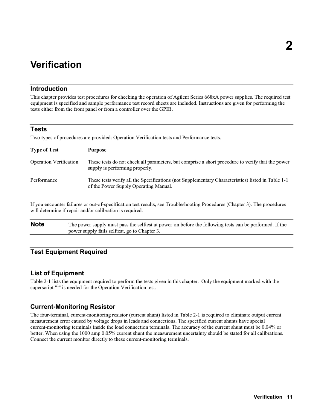 Agilent Technologies 6684A Introduction, Tests, Test Equipment Required List of Equipment, Current-Monitoring Resistor 