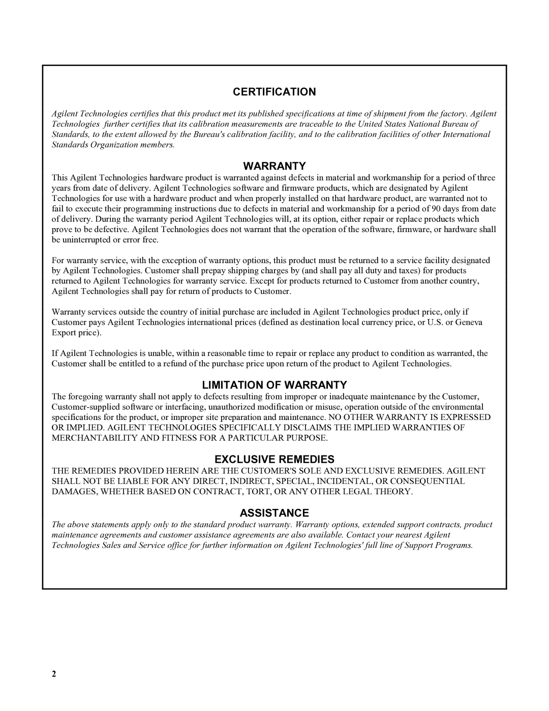 Agilent Technologies 6683A, 6684A, 6680A, 6681A, 6682A service manual Certification 