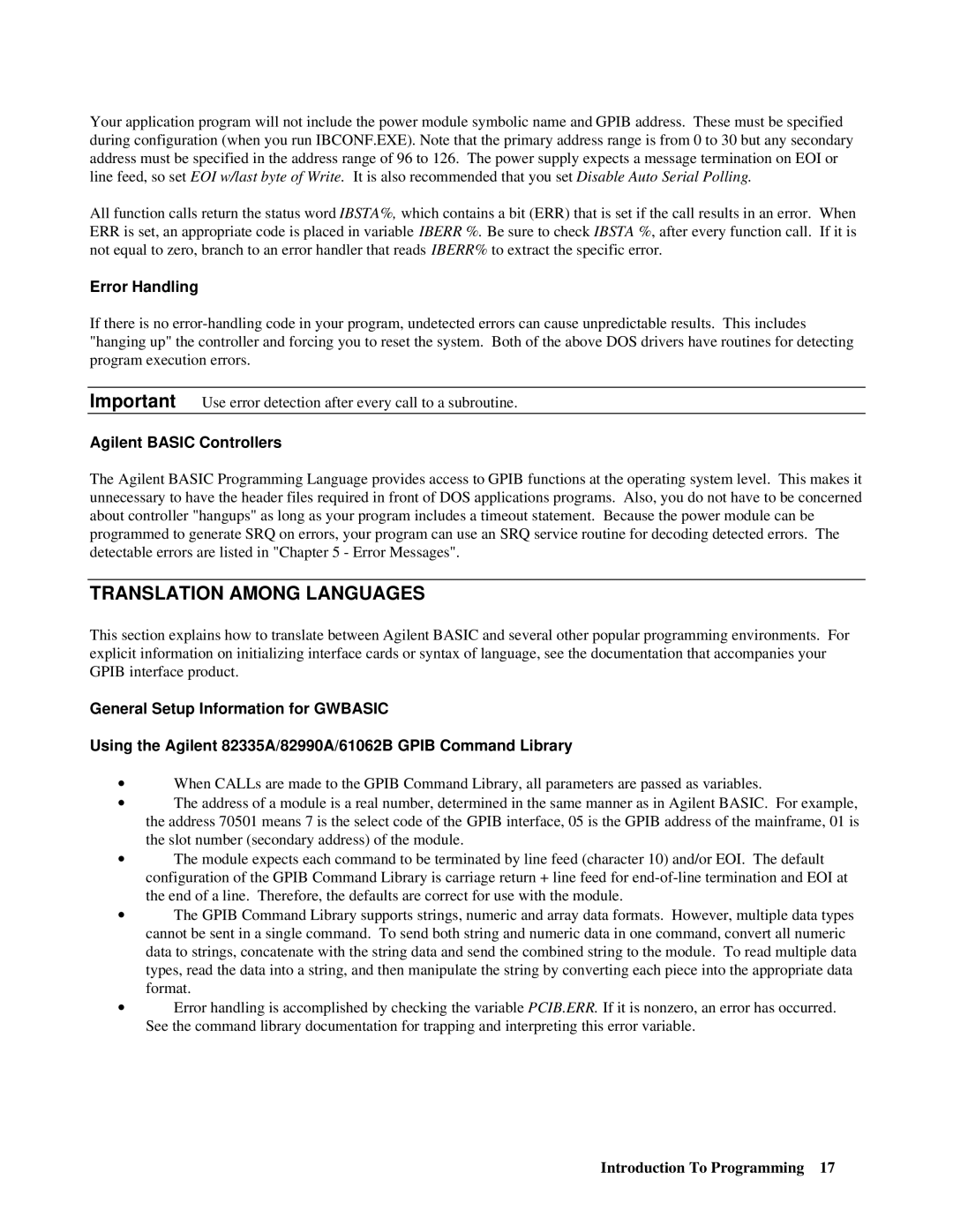 Agilent Technologies 66lxxA manual Error Handling, Agilent Basic Controllers 