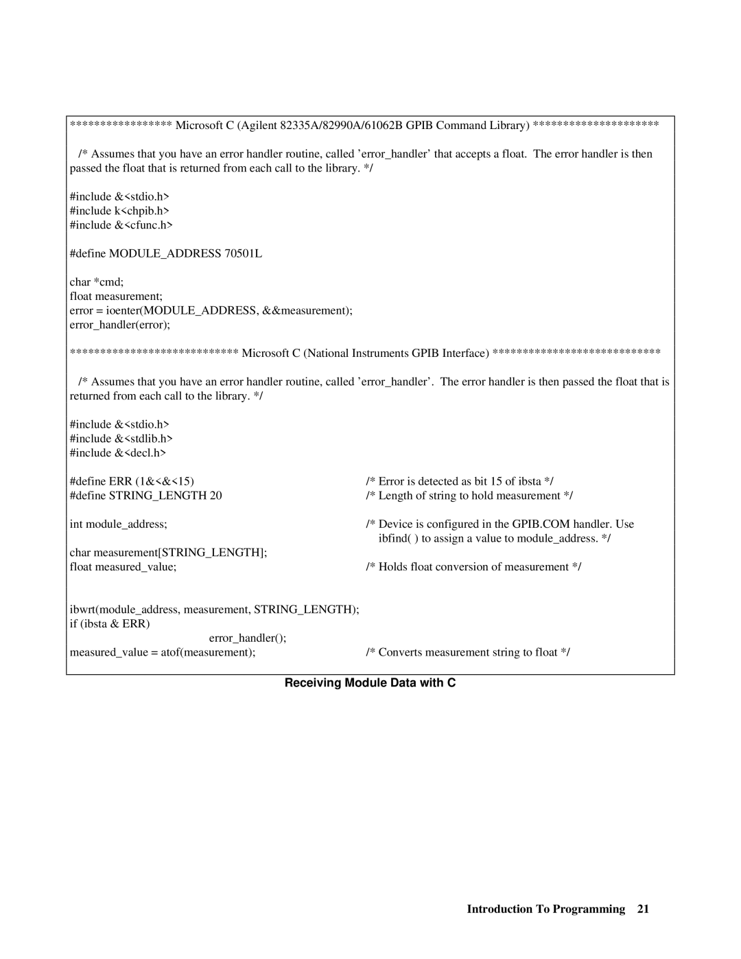 Agilent Technologies 66lxxA manual Receiving Module Data with C 