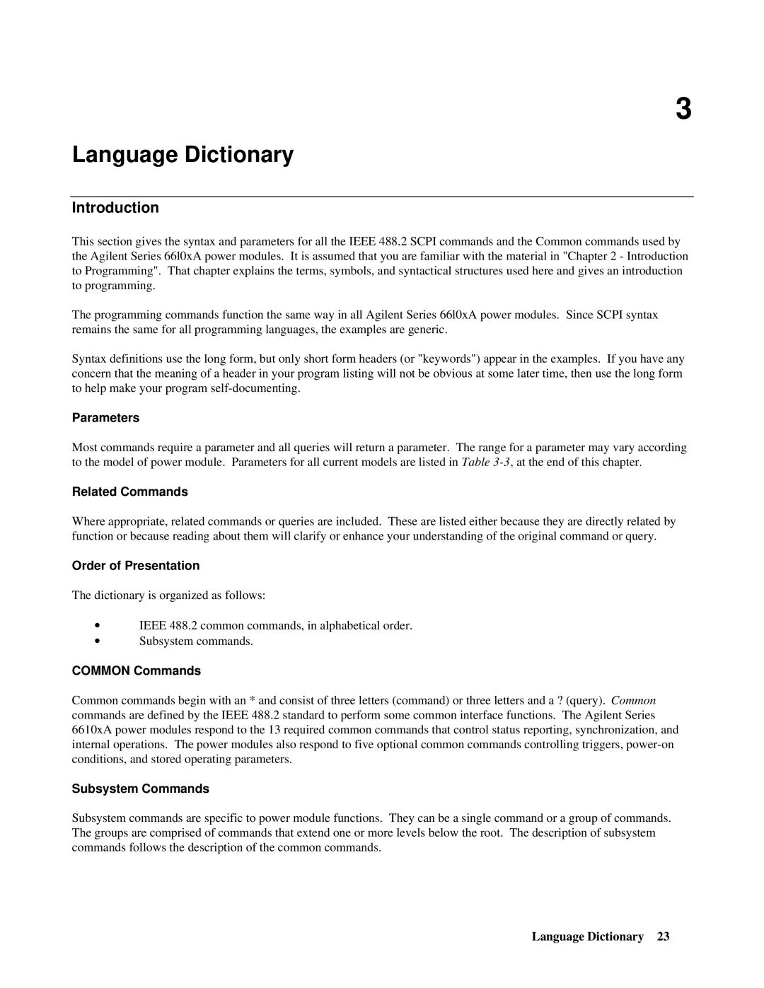 Agilent Technologies 66lxxA manual Language Dictionary, Introduction 