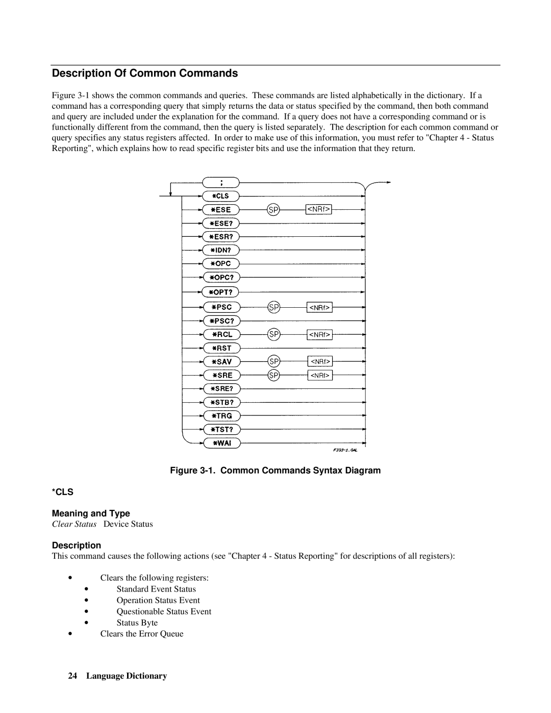 Agilent Technologies 66lxxA manual Description Of Common Commands, Cls, Meaning and Type 