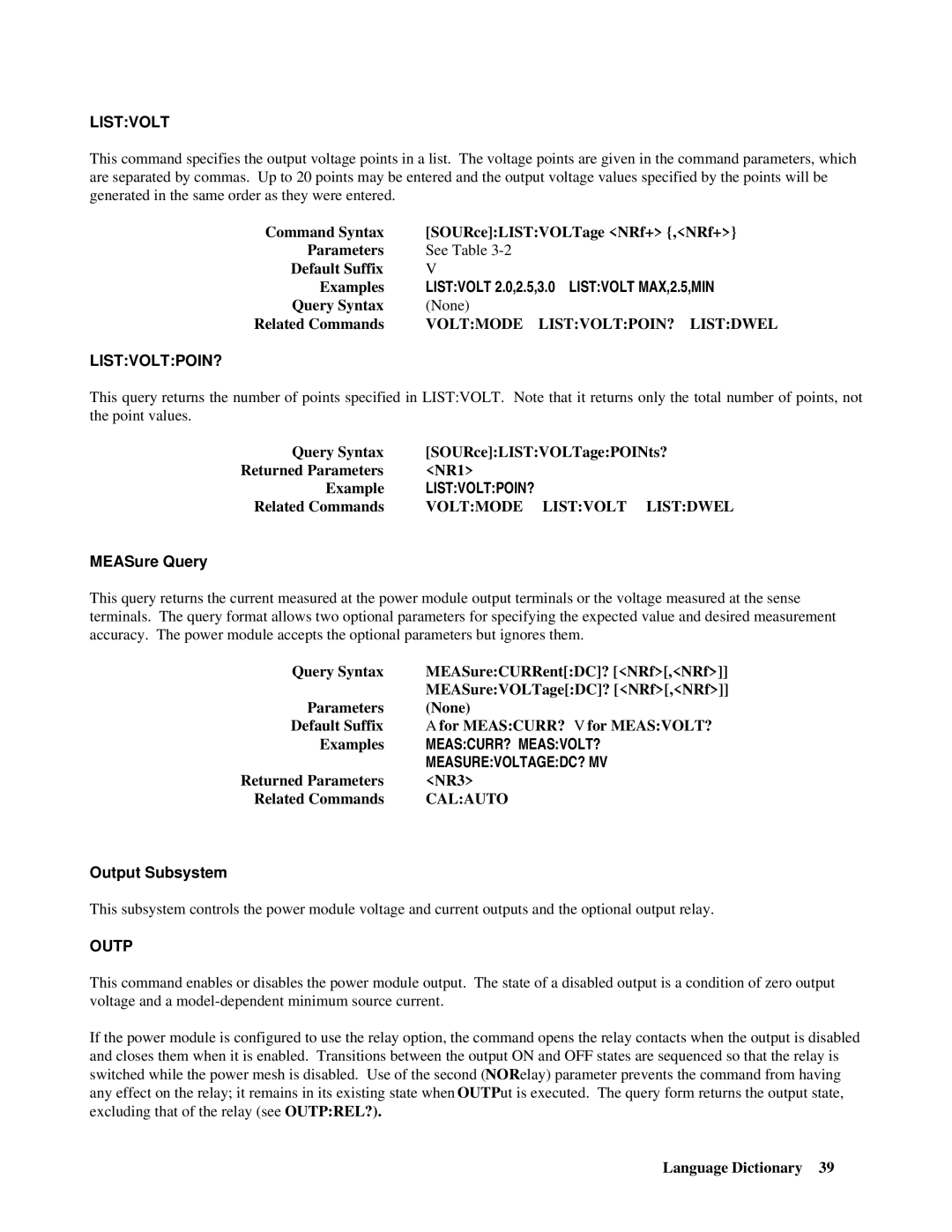 Agilent Technologies 66lxxA manual Listvolt 2.0,2.5,3.0 Listvolt MAX,2.5,MIN, Listvoltpoin?, Meascurr? Measvolt?, Outp 