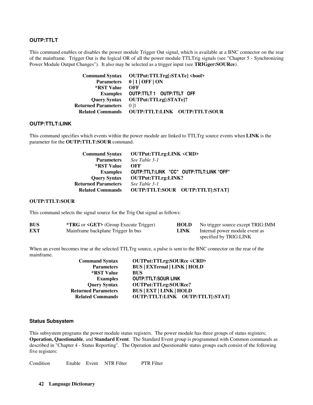 Agilent Technologies 66lxxA manual Outpttlt 1 Outpttlt OFF, Outpttltlink, Outpttltsour Link, Status Subsystem 