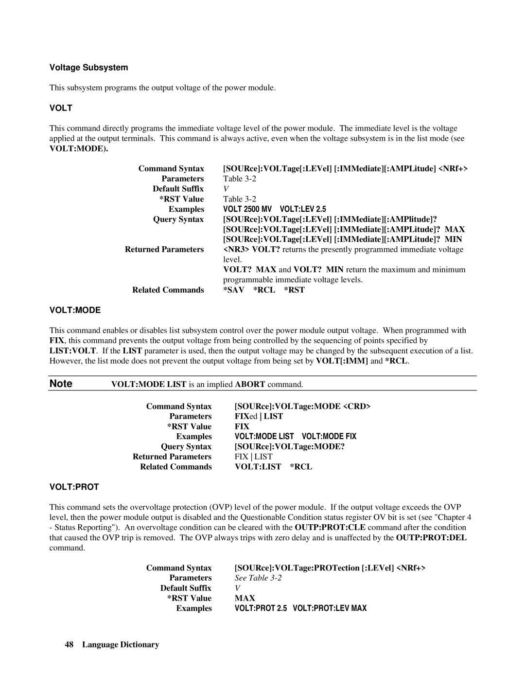 Agilent Technologies 66lxxA manual Voltlev, Voltmode List Voltmode FIX, Voltprot 2.5 Voltprotlev MAX 