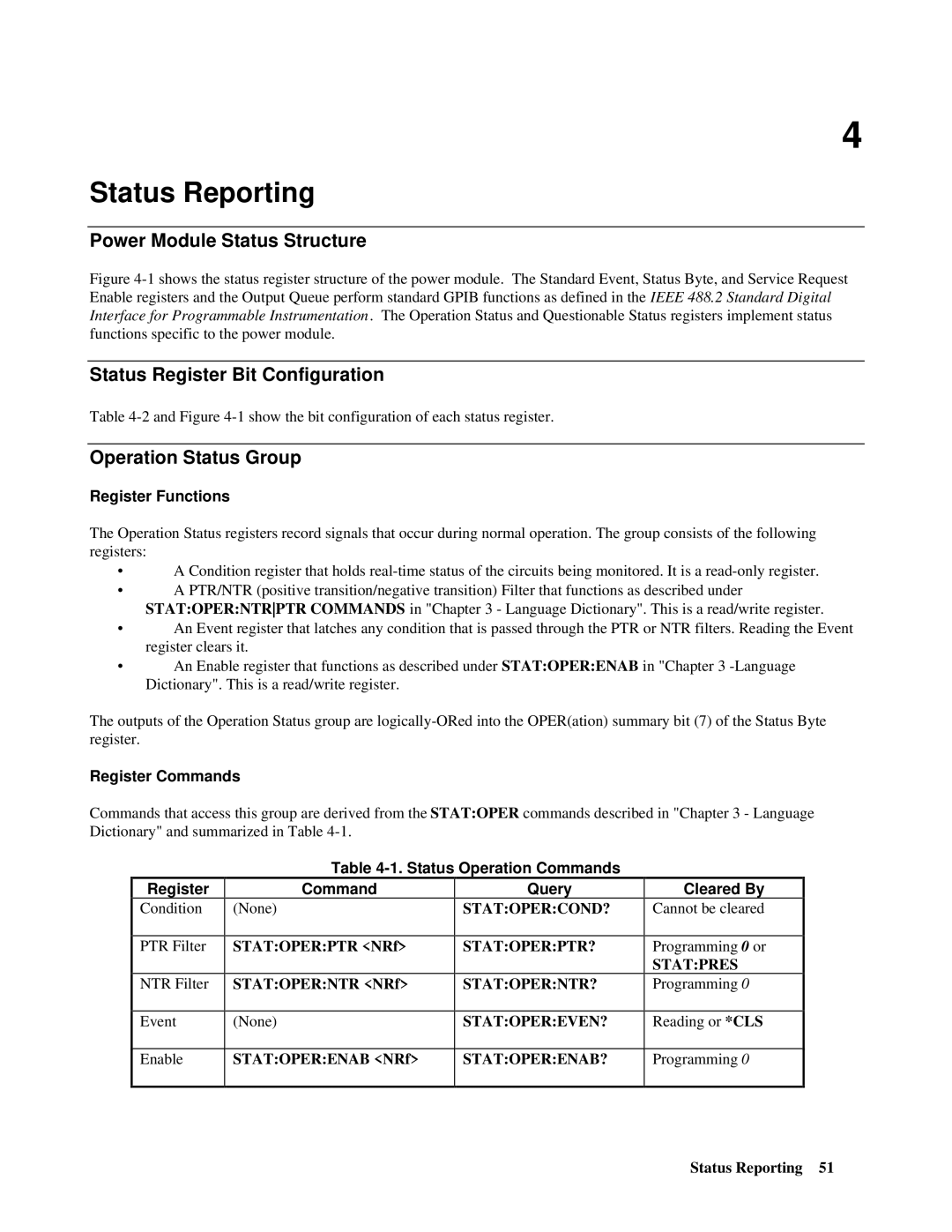 Agilent Technologies 66lxxA manual Status Reporting, Power Module Status Structure, Status Register Bit Configuration 