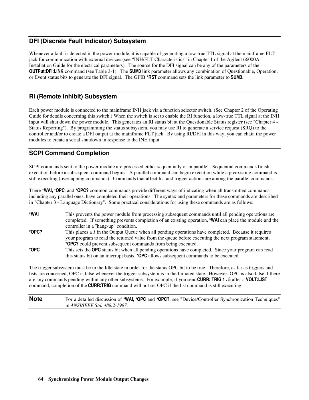 Agilent Technologies 66lxxA DFI Discrete Fault Indicator Subsystem, RI Remote Inhibit Subsystem, Scpi Command Completion 