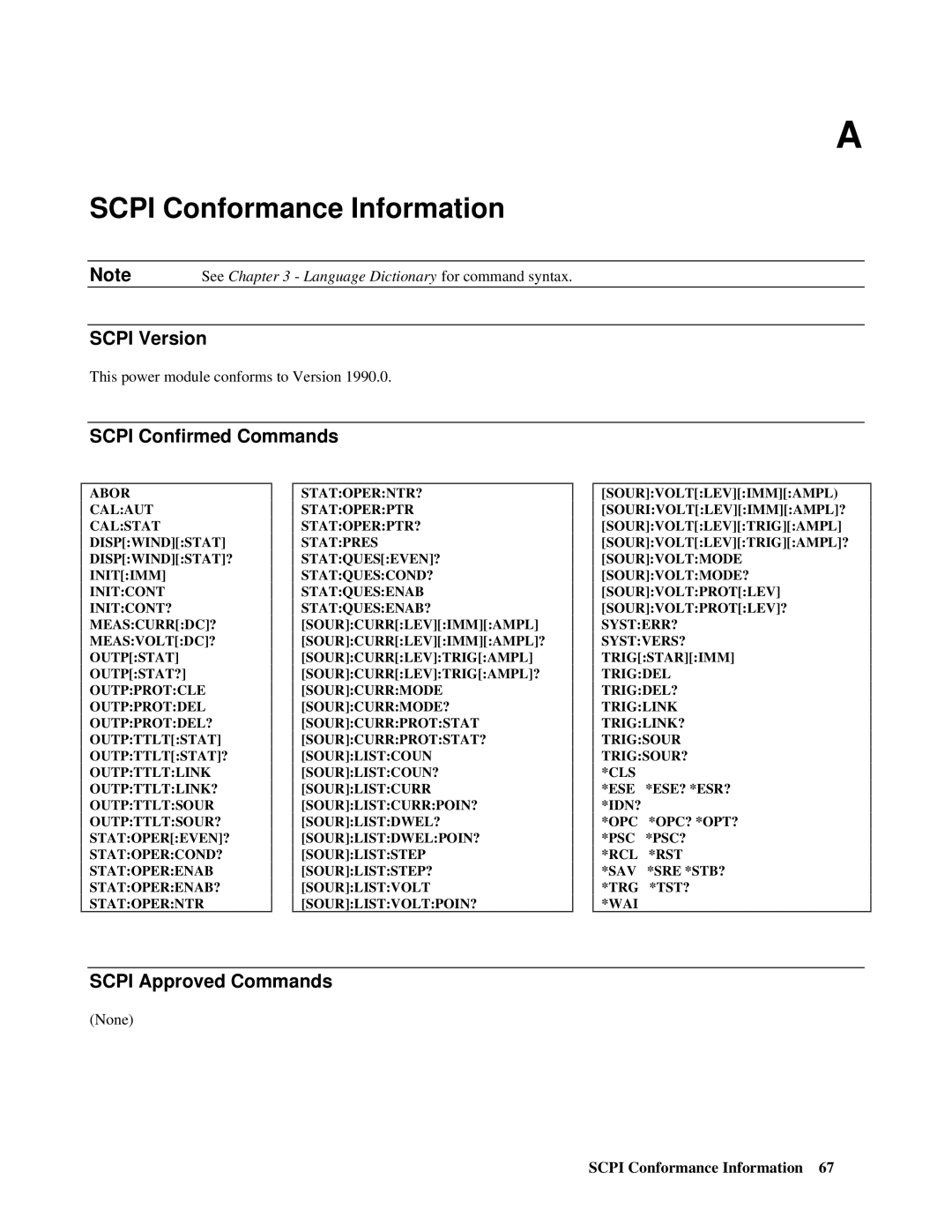 Agilent Technologies 66lxxA Scpi Conformance Information, Scpi Version, Scpi Confirmed Commands, Scpi Approved Commands 