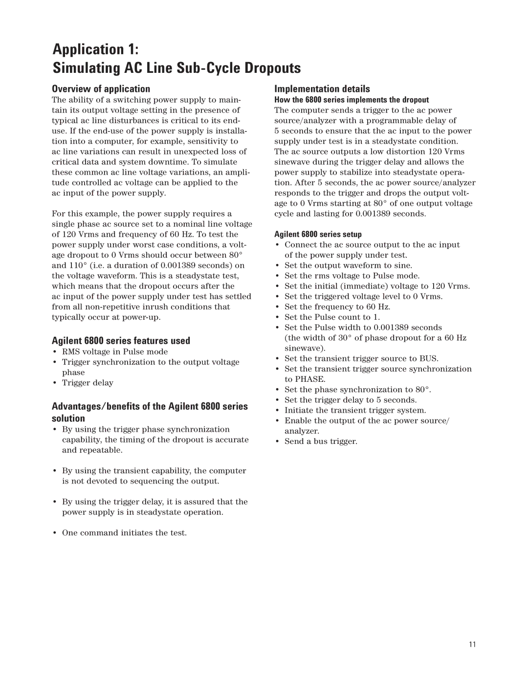 Agilent Technologies 6800 manual Application Simulating AC Line Sub-Cycle Dropouts, Overview of application 