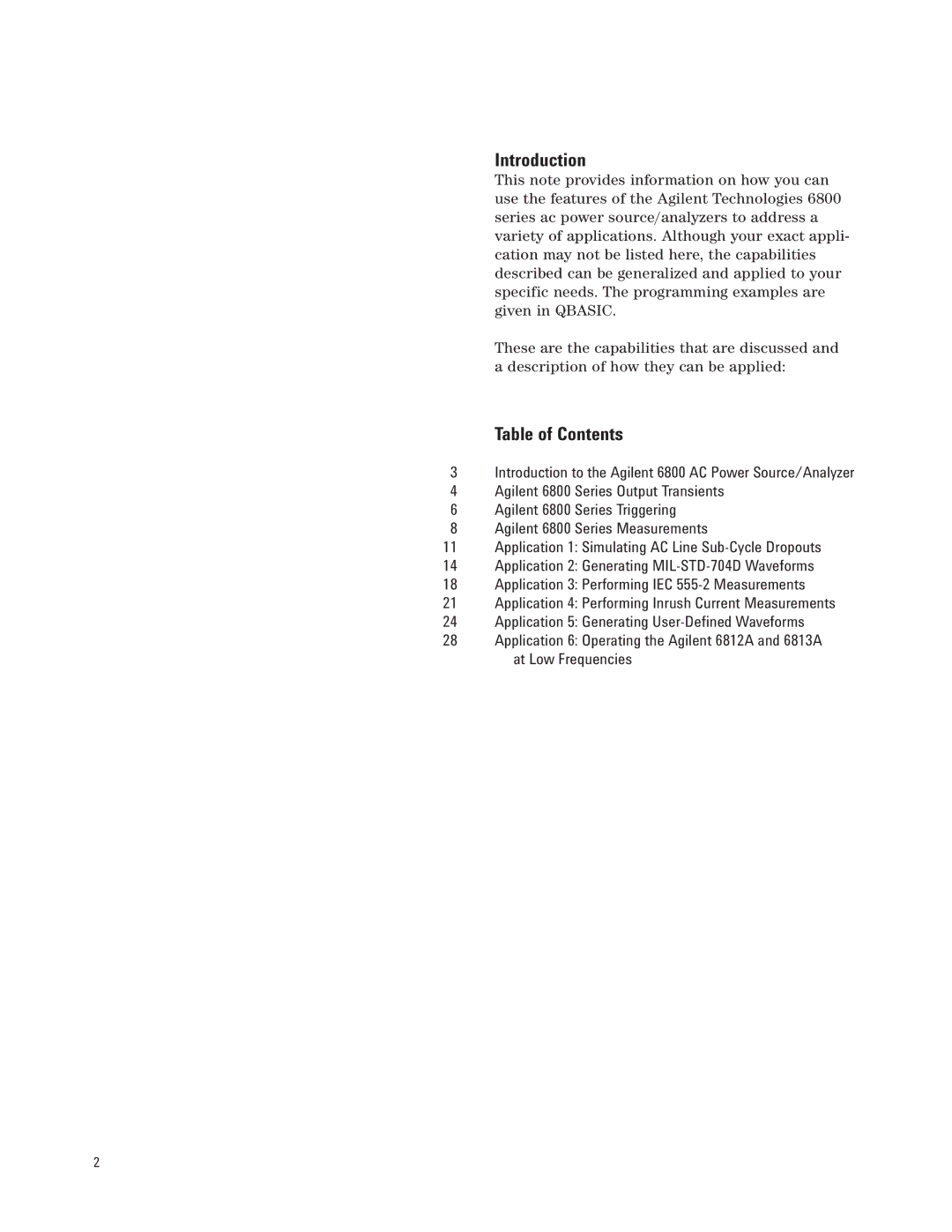 Agilent Technologies 6800 manual Introduction, Table of Contents 