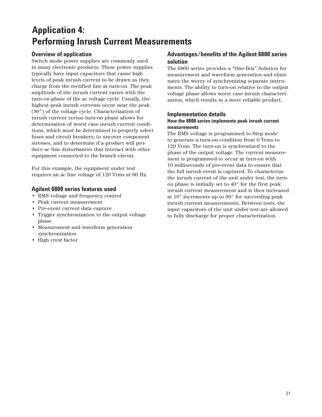 Agilent Technologies 6800 manual Application Performing Inrush Current Measurements, Overview of application 