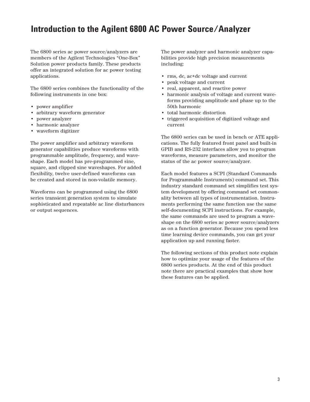 Agilent Technologies manual Introduction to the Agilent 6800 AC Power Source/Analyzer 