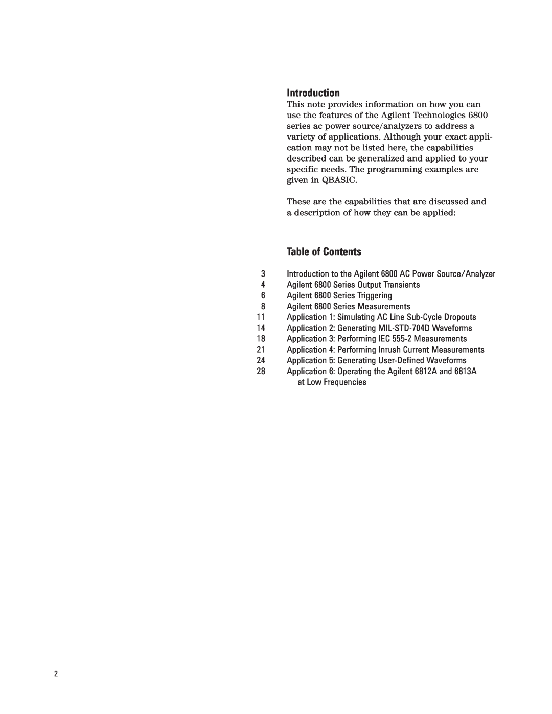Agilent Technologies 6800 manual Introduction, Table of Contents 