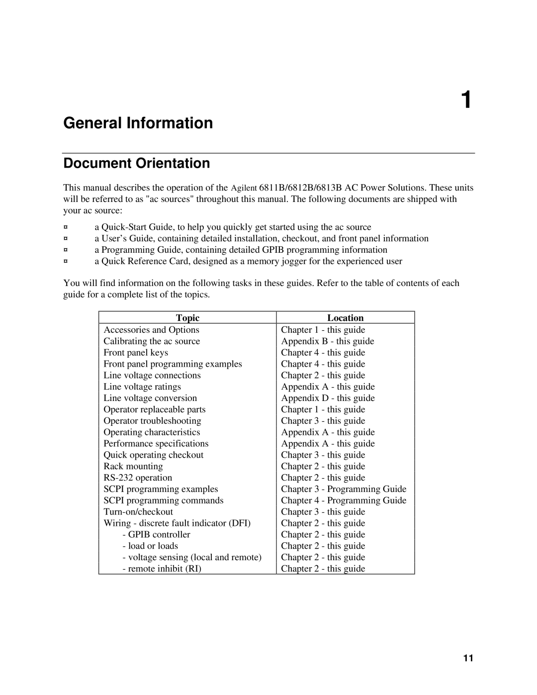 Agilent Technologies 6812B, 6813B, 6811B manual Document Orientation, Topic, Location 