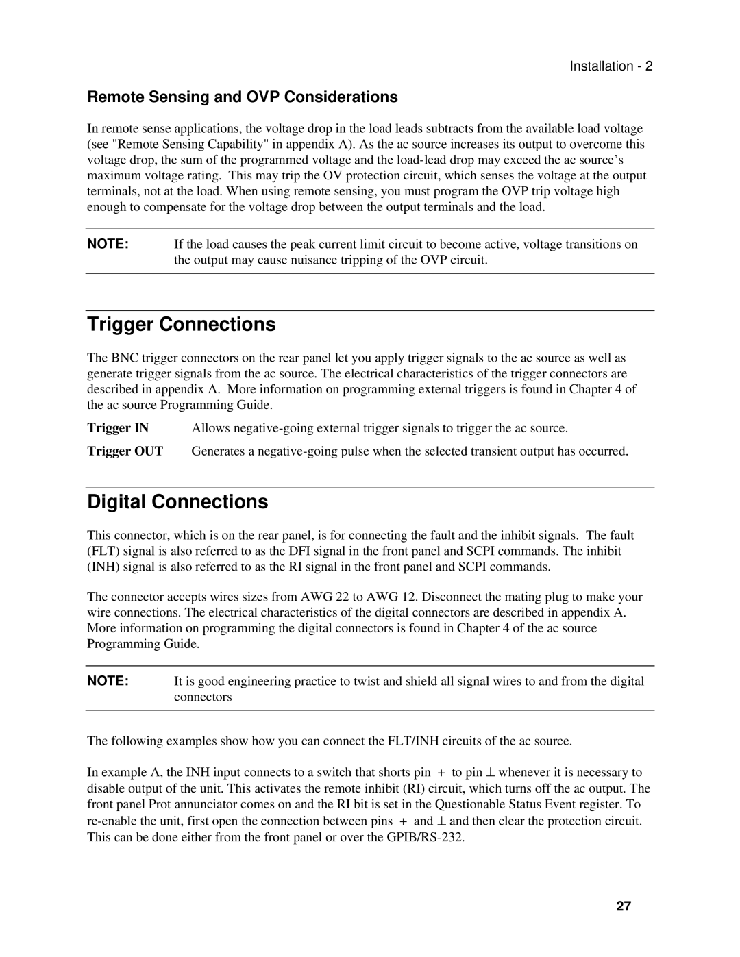 Agilent Technologies 6813B, 6811B, 6812B Trigger Connections, Digital Connections, Remote Sensing and OVP Considerations 