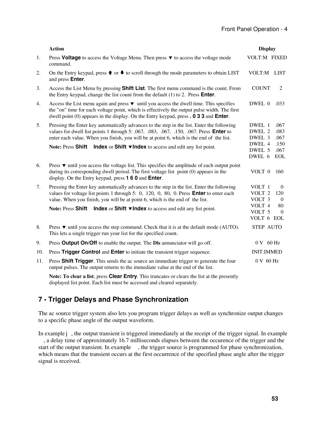 Agilent Technologies 6812B, 6813B Trigger Delays and Phase Synchronization, Voltm Fixed List Count Dwel, Dwel EOL Volt 