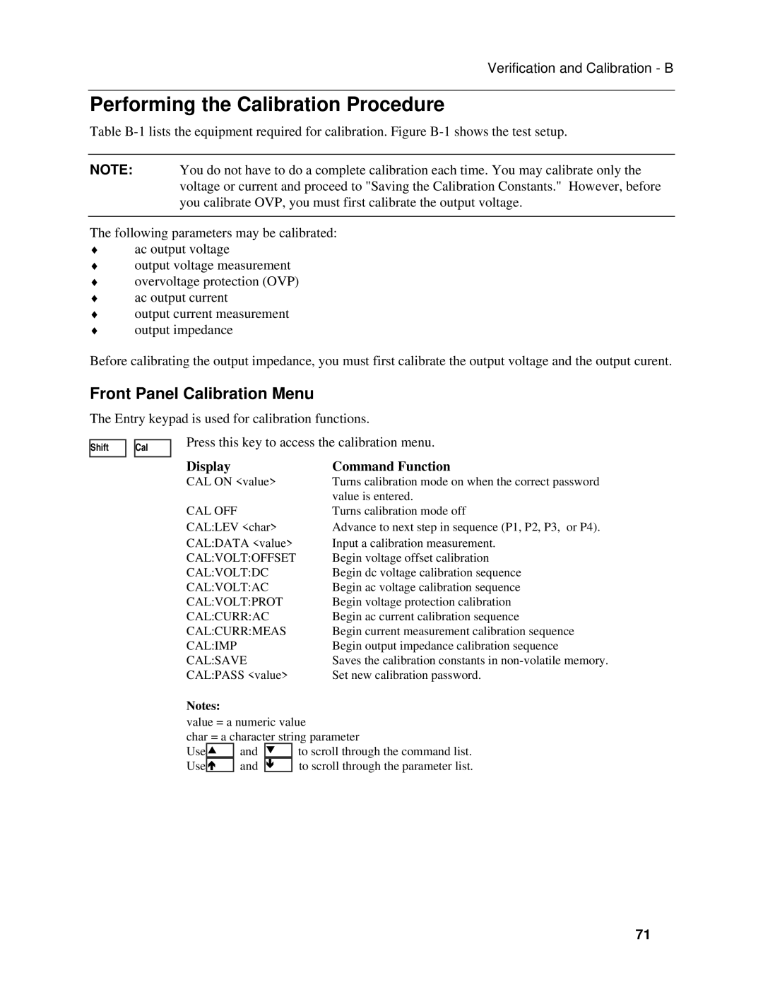 Agilent Technologies 6812B, 6813B, 6811B manual Performing the Calibration Procedure, Front Panel Calibration Menu 