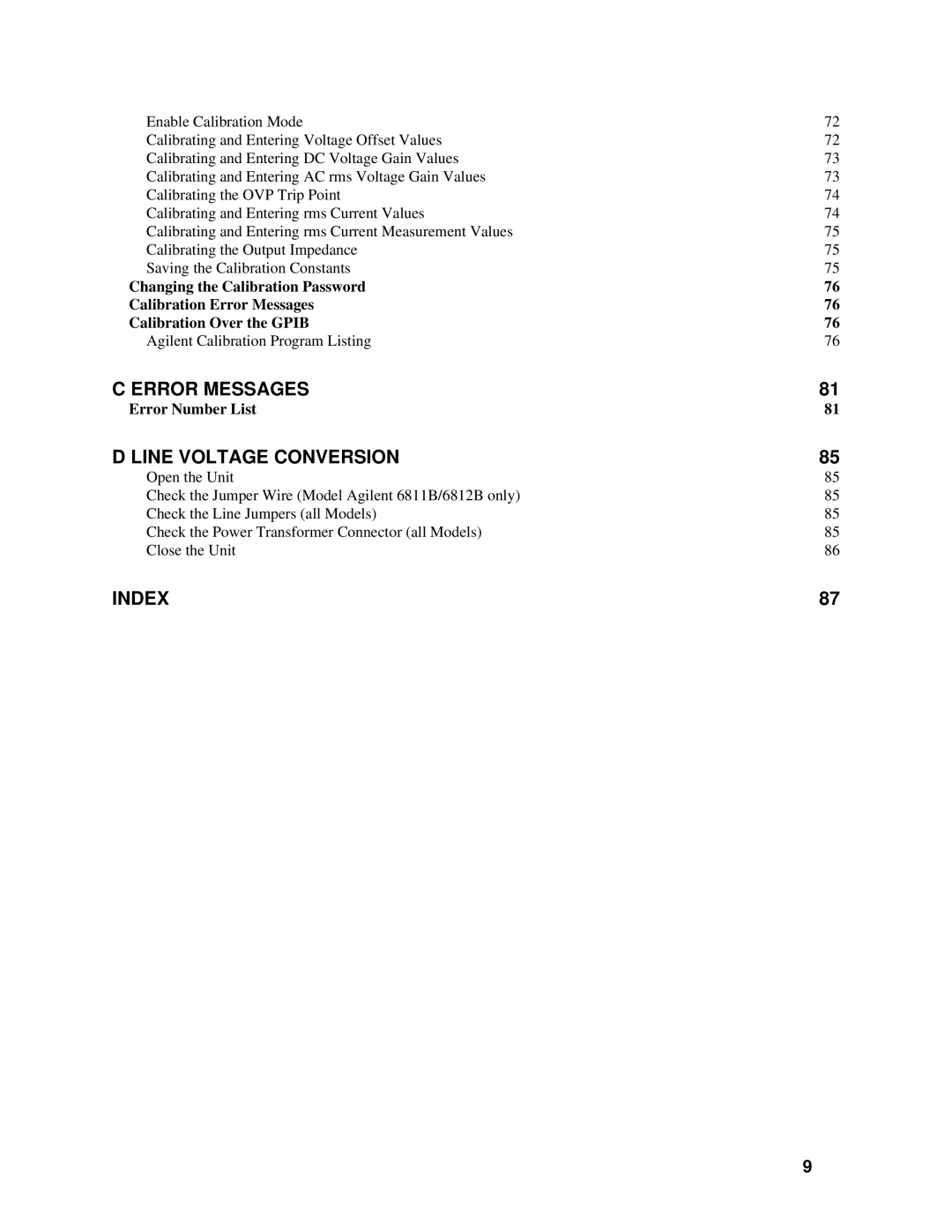 Agilent Technologies 6813B, 6811B, 6812B manual Line Voltage Conversion, Error Number List 