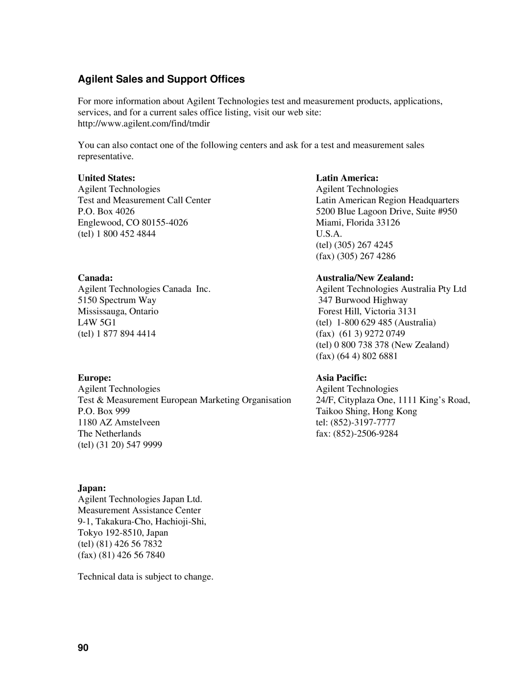 Agilent Technologies 6813B, 6811B United States Latin America, Canada Australia/New Zealand, Europe Asia Pacific, Japan 